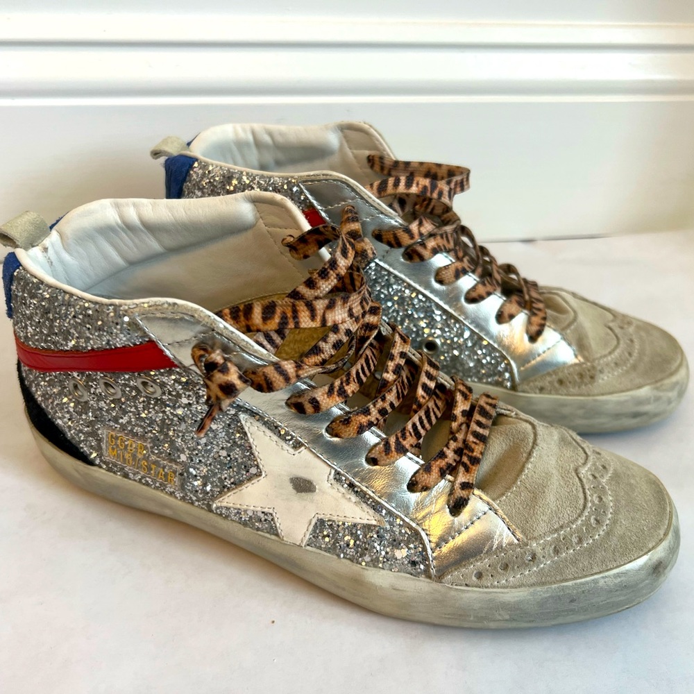 Golden Goose Rare Mid Star sneakers silver glitter 38/US 8